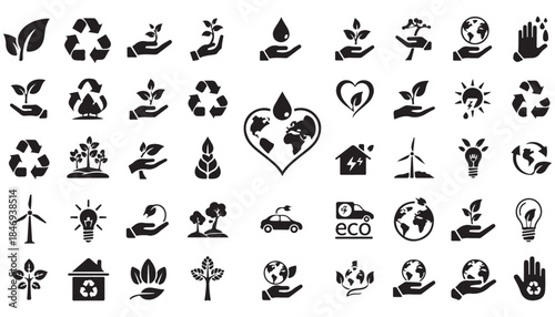 Abstract eco love earth recycling glyph vector icon set collection