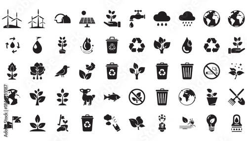 Environmental concern nature life glyph vector icon set collection