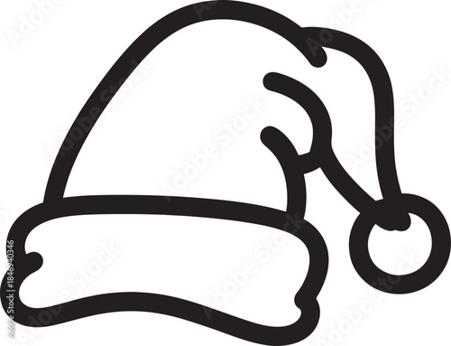 Simple black outline icon of a santa claus hat with pom pom