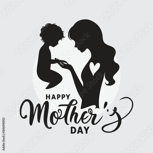 silhouette of a mother holding her child’s hand with hand-lettered ‘Happy Mother’s Day’ text