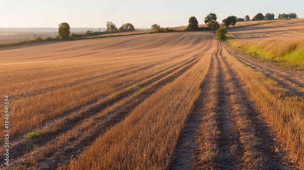 Fototapeta premium Bright fields during harvest time in the late afternoon light