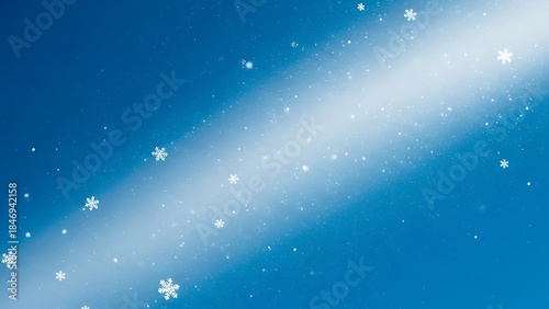 Abstract Blue Background with Falling Snowflakes and Light Beam.