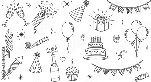 Birthday party celebration illustrations and icons