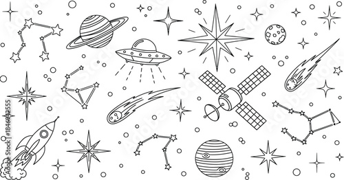 Space objects and celestial bodies illustration