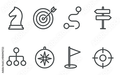 Minimalistic black symbol set for strategy and navigation