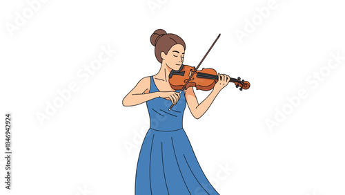 A young woman gracefully plays the violin with focused concentration, showcasing musical talent and artistic expression.