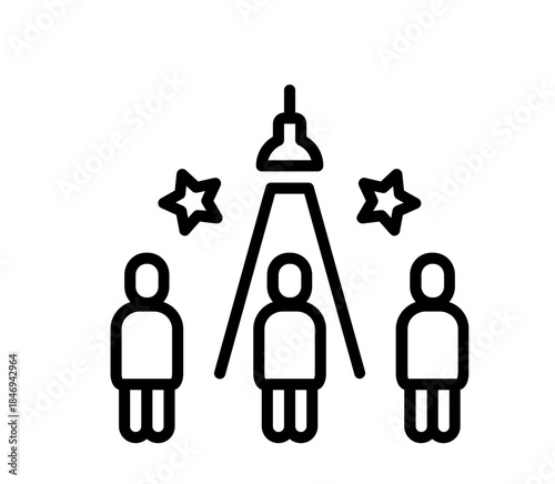 Person illuminated by a hanging lamp with stars. Minimalist symbol for recruitment, stardom, employee selection, fame, and outstanding performance