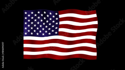 USA flag animation video. Waving American flag with stars and stripes against a transparent background.