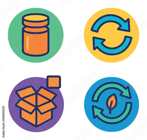 Recycling and sustainable packaging icons set