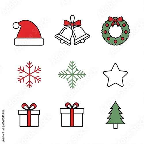 Minimal Christmas Line Icons Vector Set for Holiday Design