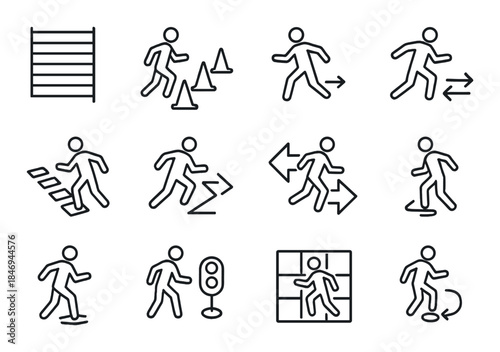 Vector icons of fitness training: exercises, running, and agility drills