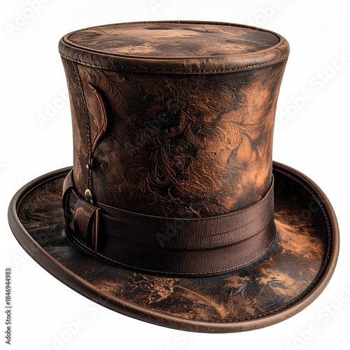 Intricately patterned, antique-style leather top hat
