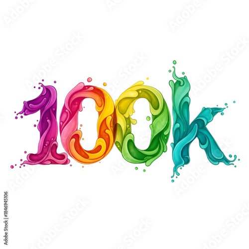 Vibrant rainbow 100k celebration graphic