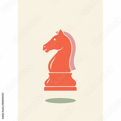 Minimalist coral chess knight sculpture on cream background,mid-century modern minimalist flat vector illustration, scandinavian poster style  
