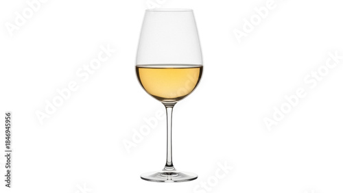 Elegant glass of white wine isolated PNG, alcoholic beverage with golden hue on transparent background for celebrations and fine dining