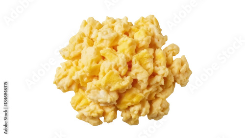 Delicious scrambled eggs isolated PNG on transparent background, fluffy breakfast food for cooking and recipe design