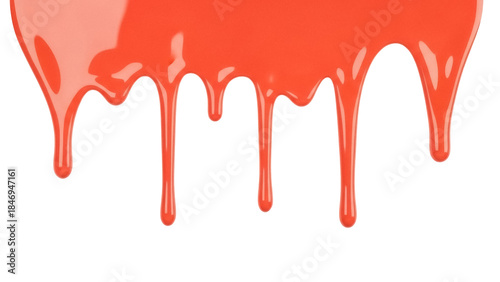 Vibrant orange paint dripping isolated PNG, colorful liquid flowing down for artistic design and creative projects on transparent background