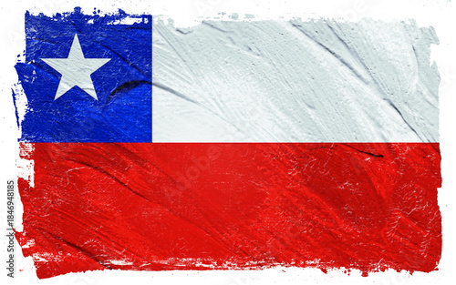 Distressed and textured rendering of the national flag of Chile featuring vibrant red, white, and blue, with a central white star on dark blue field.