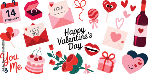 Valentine's Day celebration with love symbols and gifts