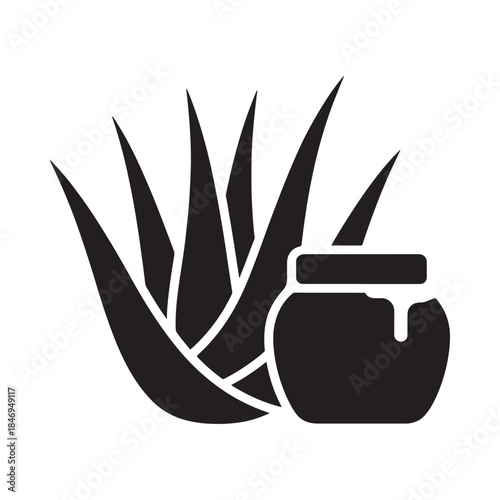 Aloe vera plant with a cosmetic jar and dripping product illustration