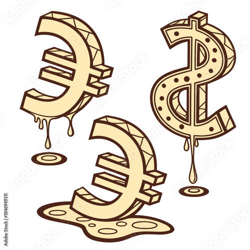 Melted gold currency symbols euro