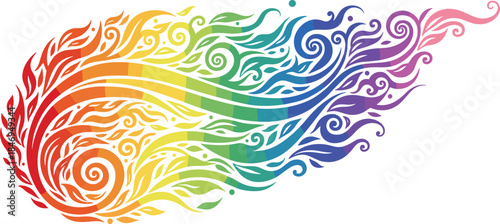 Abstract colorful rainbow swirl wave design, decorative floral leaf ornament, gradient fire wind motion art, cad drawing flat vector illustration for creative print.