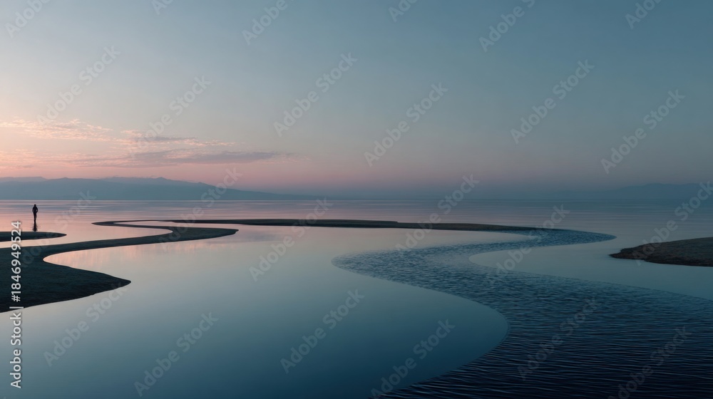 Fototapeta premium A majestic body of water reflecting the surrounding nature and evoking a sense of peace and tranquility in the environment