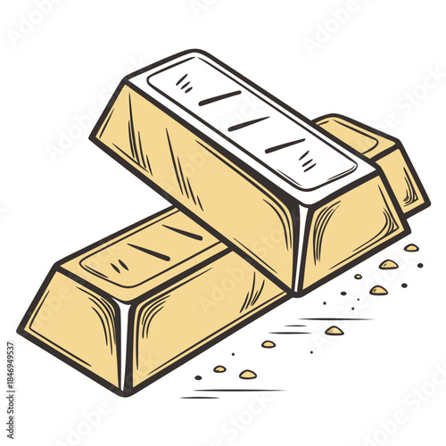 Two polished gold bricks crossing diagonally with white and gold dust
