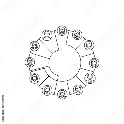 Team members icons circle chart business organization chart.
