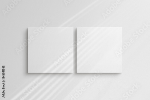 Canvas mockup 1:1 square. Set of two square canvases. Clean, modern, minimalist, bright gallery wall mockup, set of 2 canvases on a white wall. Shadow overlay.