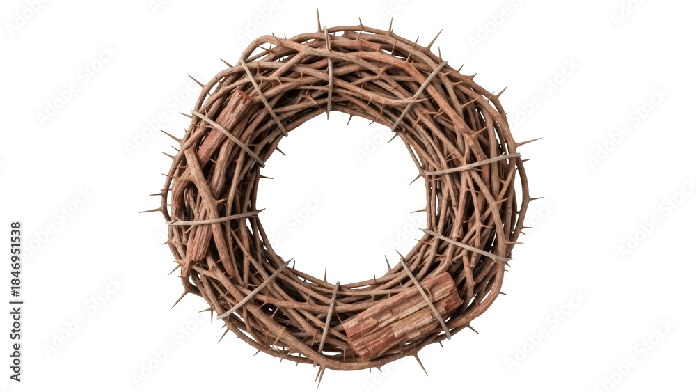 Fototapeta premium Crown of thorns isolated PNG, religious symbol of Christianity representing the Passion of Jesus Christ, Easter holiday and Lent season