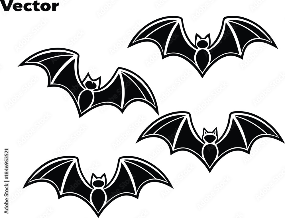 Fototapeta premium Five black bat silhouettes arranged in a circular pattern 1
