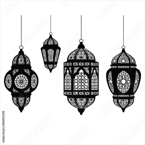 Traditional arabic lanterns hanging in a row