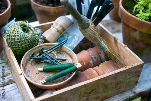 Gardening tools and accessories for working in the garden and greenhouse.