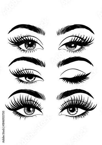 Hand-Drawn Fashion Eyelash and Brow Illustration Set