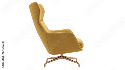 Modern mustard yellow armchair PNG isolated on transparent background, stylish lounge seat for living room or office furniture