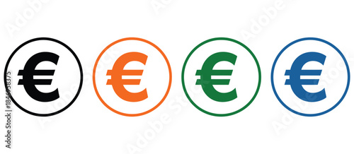 euro currency icon set, featuring colorful euro symbols in circular vector style, ideal for financial graphics, banking applications, economic illustrations, digital payments, money management, 