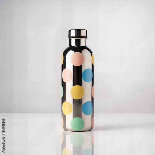 Wallpaper Mural "Colorful Polka Dot Insulated Water Bottle on Marble Surface with Soft Natural Light — Modern Reusable Stainless Steel Thermos" Torontodigital.ca