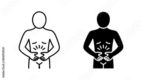 Iconic representation of a person suffering from stomach pain, abdominal discomfort, or digestive issues