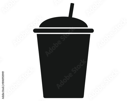 Black cup with lid and straw isolated on white background