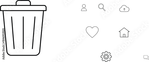 Simple line drawing of a trash can