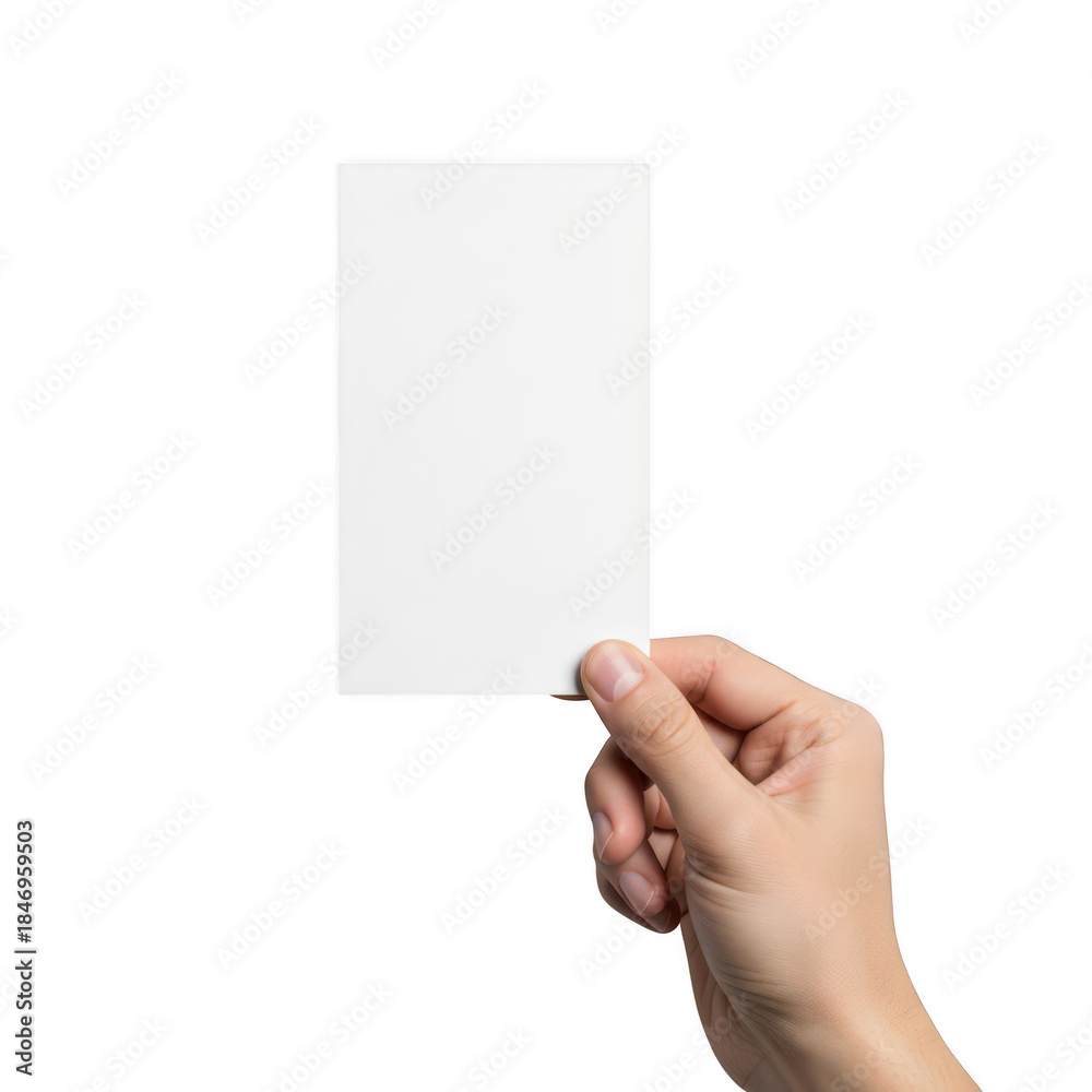 Fototapeta premium Hand holding beige cards isolated on transparent background