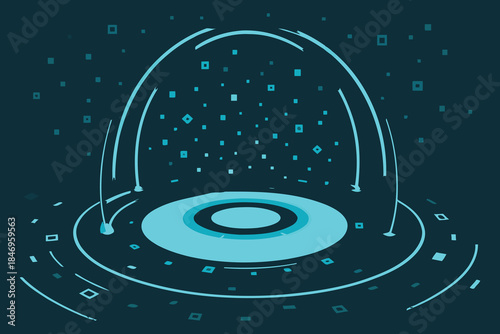 Abstract futuristic high-tech platform in a digital space with floating data elements