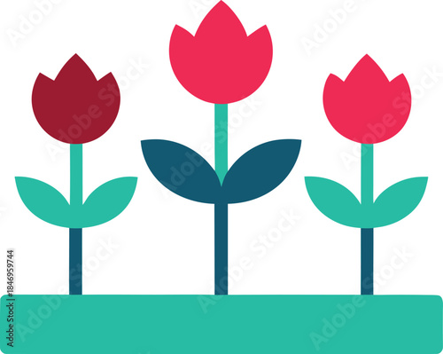 Flower Bed In Garden Vector Illustration on White Background