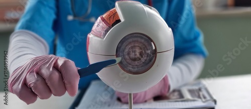 Fotografie Doctor operation scalpel and eye anatomy concept