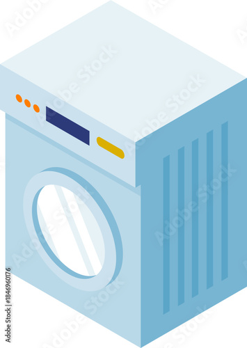 Front-loading washing machine icon with a digital display and circular door