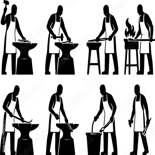 Handcrafted Iron Forging Process Black Silhouette Illustration
