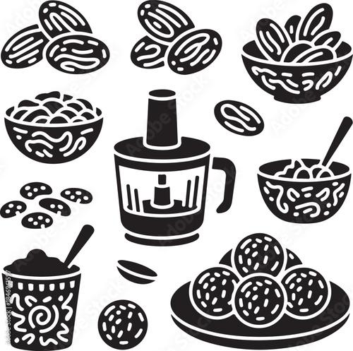 Date fruit, food processor, energy balls, dry fruits, healthy snack, blender mixer, sweet dessert, palm dates, cooking preparation, organic nutrition
