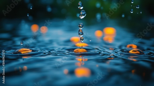 Several water droplets move across a body of water, generating ripples and a dynamic visual effect.