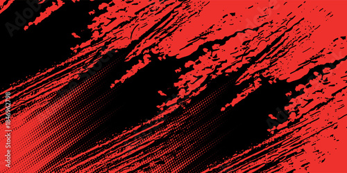 Black and Red Grunge Brush Background with Halftone Effect